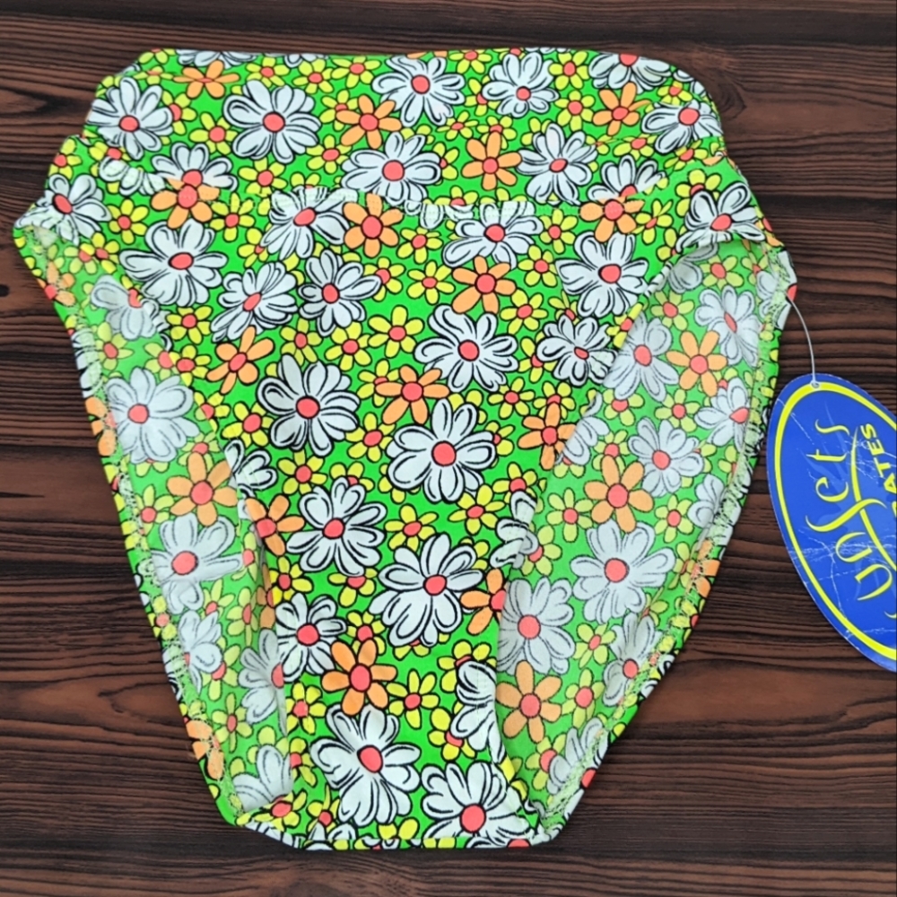 NOS Retro 70's Flower Power Sunsets highwaist Bikini Bottom, medium,